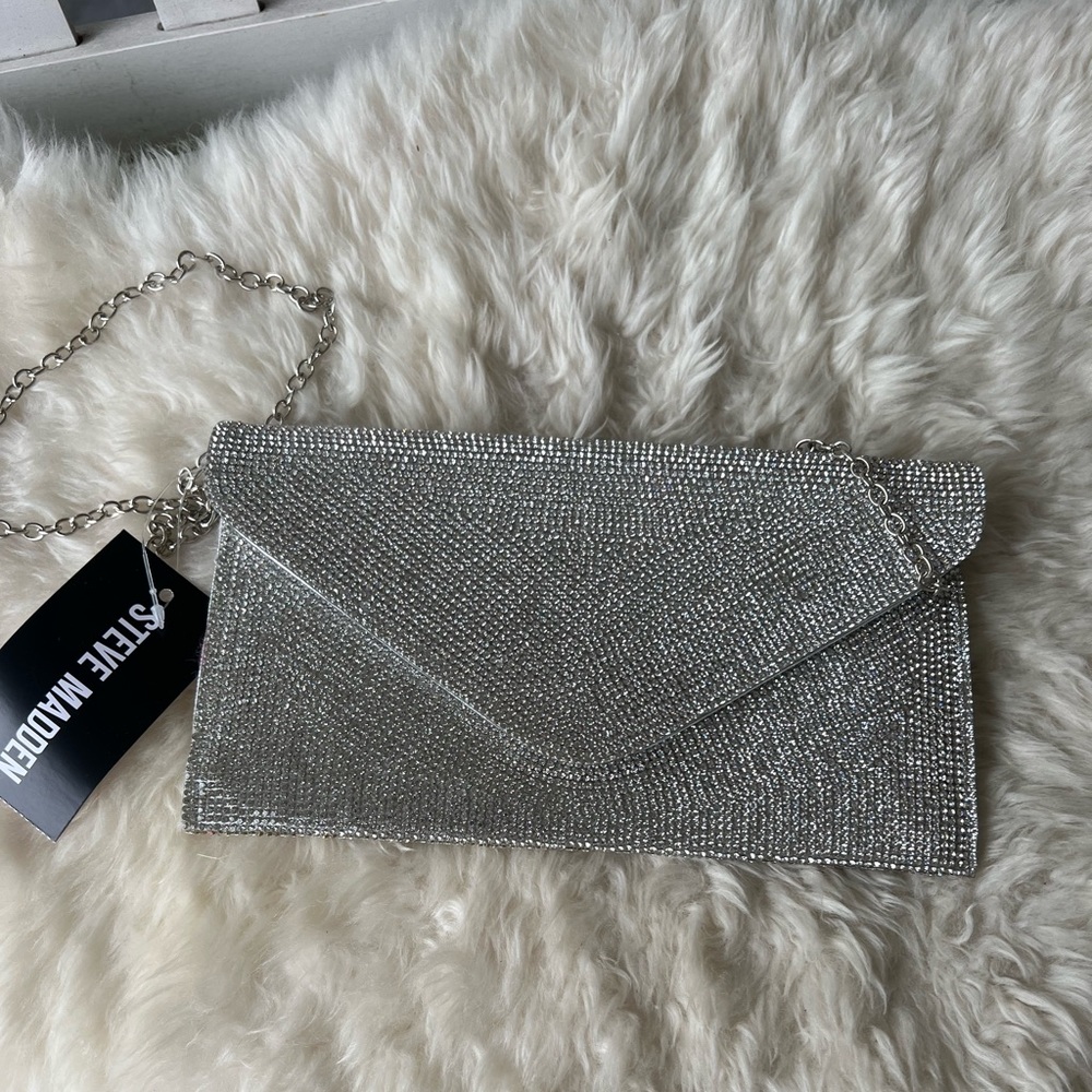 Silver Rhinestone Envelope Purse